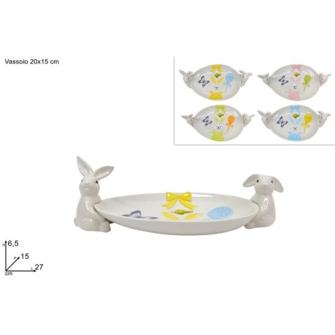 VASSOIO 20x15CM C CONIGLI CERAMICA C SCENARIO PASQUALE 4COL